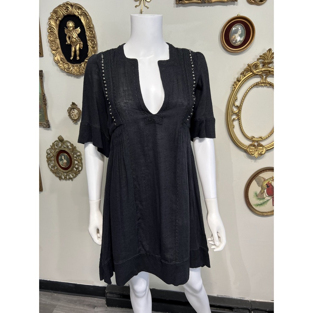 Isabel Marant Étoile Black Beaded Studded Cotton Blend Mini Dress Size 34 / US 2